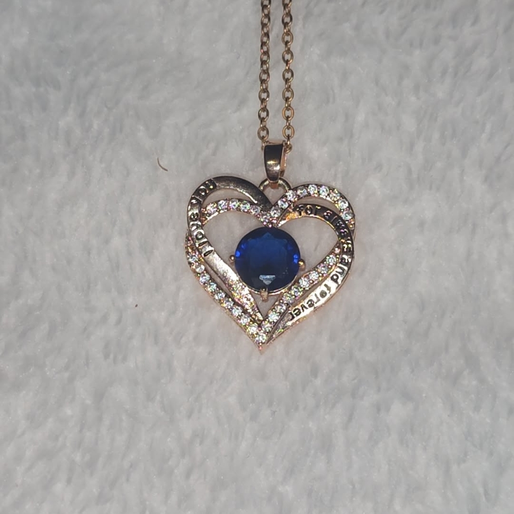 Heart Pendant Necklace with Blue Stone